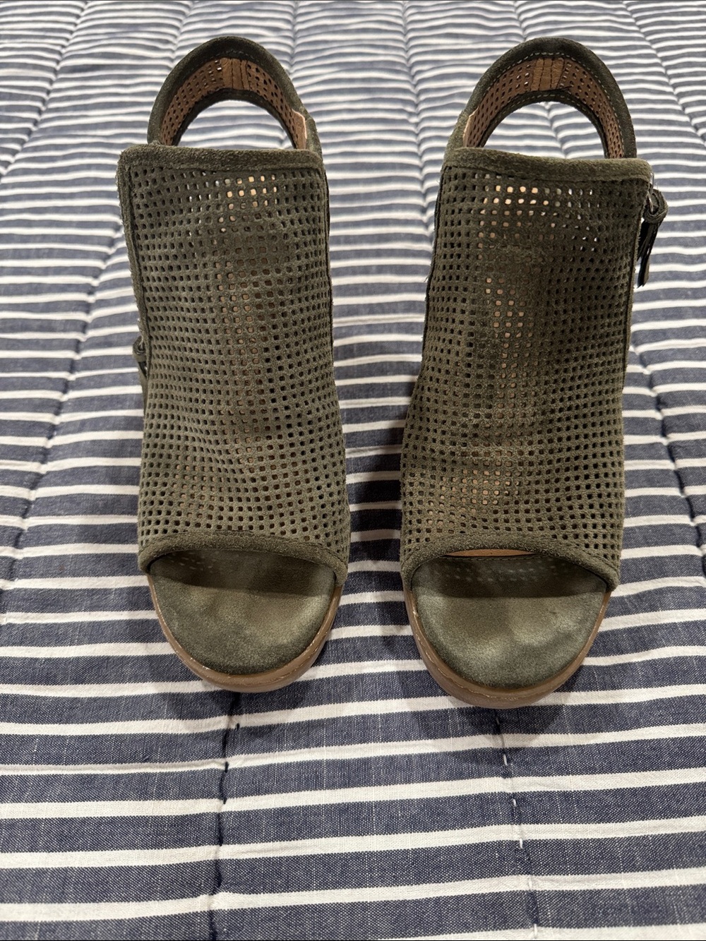 Women’s Olive Green Perforated Open-Toe Wedge Sandals